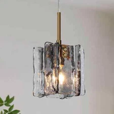 LNC 4.7 in. Black Mini Pendant Light with Brass Accent and Textured Glass Shade