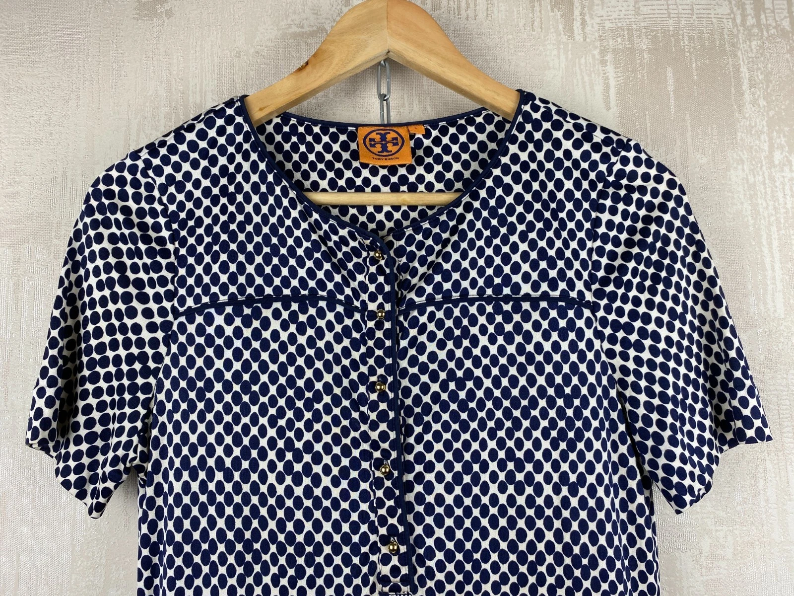 Abito blu Tory Burch 100% seta a pois beige taglia L