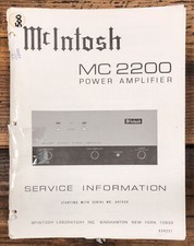 McIntosh MC2200 MC-2200 Amplifier Service Manual Original  2