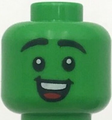 Lego New Bright Green Minifigure Head Black Eyebrows Raised Open Mouth Smile