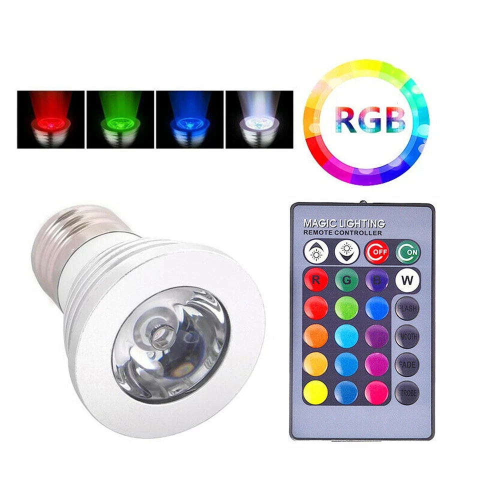 E27 E14 GU10 GU5.3 MR16 RGB LED Spotlight Bulb 3W Color Change+ Remote Control - Image 4 of 4