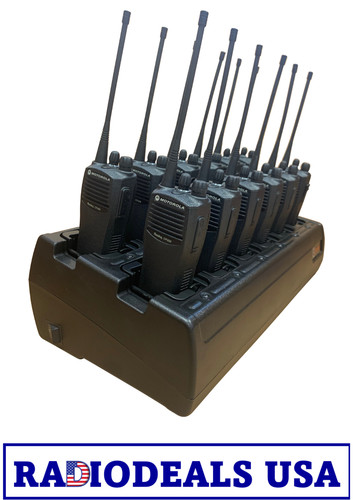 12 x Motorola CP200 UHF Radio AAH50RDC9AA2AN, Antenna, Battery & 12-way Charger