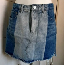NEW LOTD Denim Panelled Mini Skirt, Blue UK 12