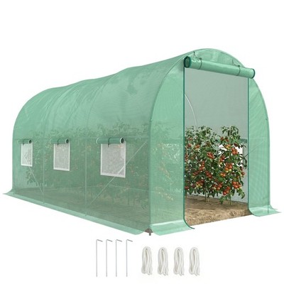 15' x 6' x 7' Walk-In Gardening Plant Greenhouse w/ PE Cover, Green