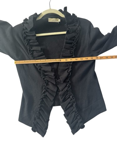 Anthropologie Sparrow Medium Black Cardigan Sweater Ruffle Cashmere Blend #4357 - Picture 9 of 10