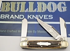 Vintage BULLDOG BRAND Solingen 1985 Fighting Dogs CATTLE KING Knife Amazing Stag