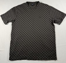 EMPORIO ARMANI Mens Black Textured Basketweave Knit T-Shirt Eagle Logo Large