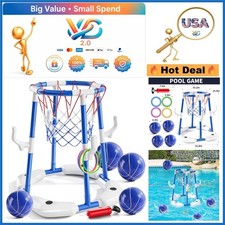 Pool Basketball Hoop 2-in-1 Floating Water Toy Set with Balls Pump Blue