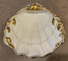VISTA ALEGRE :: 8” SHELL BOWL or DISH Ribbed Scrolled White Gold PORTUGAL
