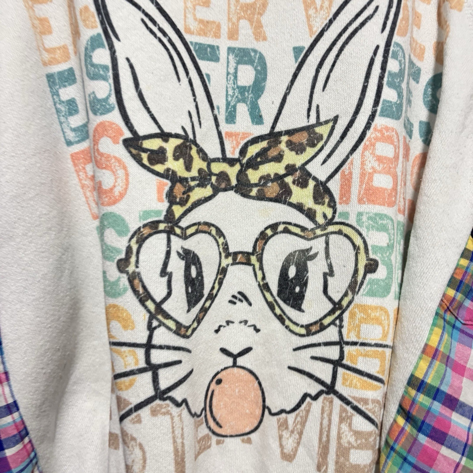 Upcycled Plaid Sweater Easter Pullover Pastel Bun… - image 6