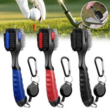 2 Sided Golf Club Brush Cleaner Retractable Groove Cleaning Tool Kit w/Carabiner
