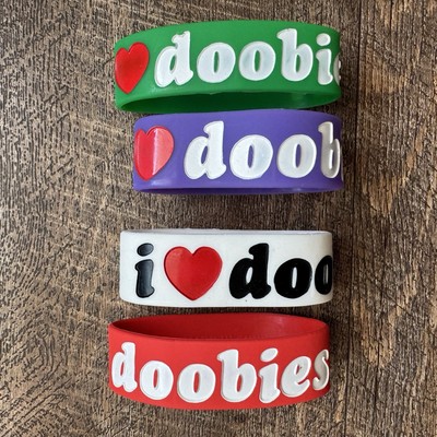 VTG Y2K 4 I Love Doobies I Love Boobies Funny Stoner Myspace Grunge Bracelet