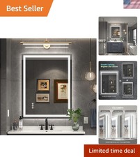 LED Bathroom Mirror with Lights Anti-Fog Dimmable Modern 36x28 Inch