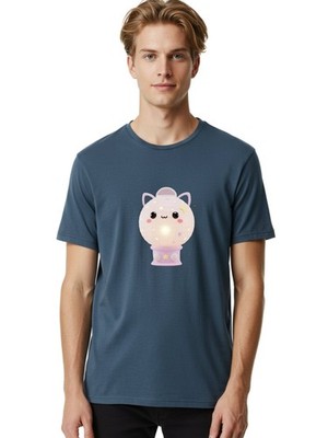 Cute-Kitty-Lamp Mens Graphic Tee, 100% Cotton, Casual Summer Wear