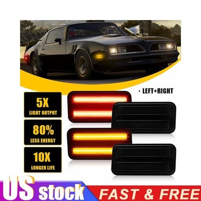 4x Smoke LED Side Marker Lights For 1970-1981 Pontiac Firebird/Trans Amber & Red