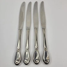 Oneida Deluxe Calla Lily 4 Dinner Knives Glossy Stainless Steel 9 1/2"