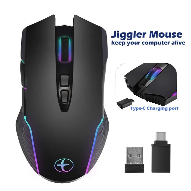 2.4G Wireless Gaming Mouse 7 Buttons Rechargeable Mouse with USB&Type C Receiver