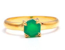 Natural Green Onyx Hexagon Shape Ring 925 Sterling Silver Gold Jewelry For Her