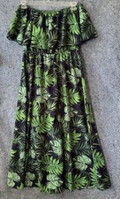 Cupshe L Tropical Palm Off Shoulder Maxi Dress Black Green Ruffle 