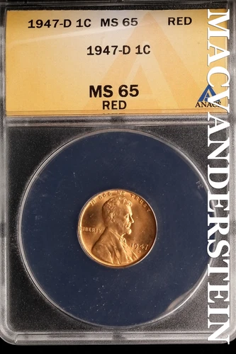 1947-D Lincoln Wheat Cent - ANACS MS 65 Red - Scarce  No Reserve  #SLK683