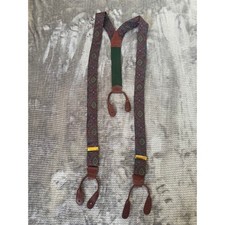 Polo Ralph Lauren Vintage Paisley Suspenders Red Blue Green Leather Button Ends