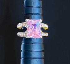 Pink sapphire ring princess cut size 5 sterling silver plated