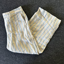 J Jill Love Linen Wide Leg Striped Pants Tan Blue Cropped Trousers Womens Medium