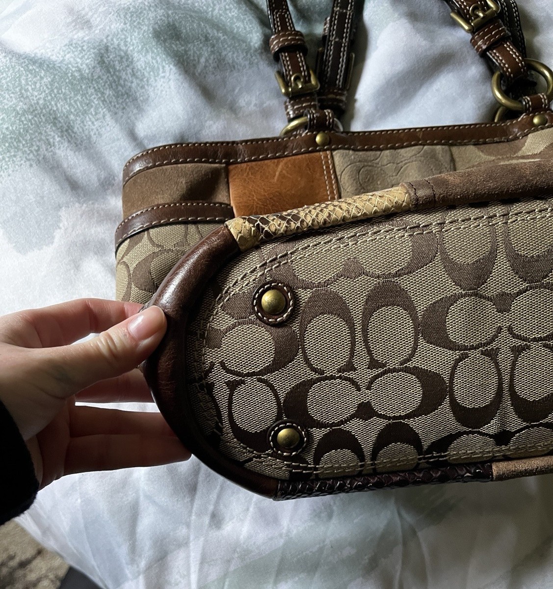 Vintage Coach Patchwork Purse Shoulder Tote F0773-11495 Brown