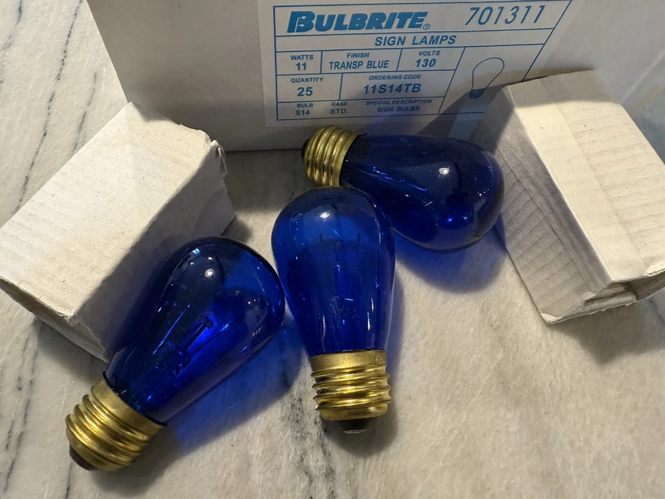20 VINTAGE BLUE SIGN BULB NOS MARQUEE ARROW STAR S14 STANDARD BASE SOCKET 130V - Image 3 of 4