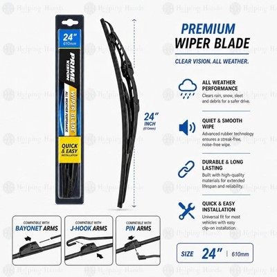 Prime Vision Conventional - J Hook Type - Wiper Blade 24 Inch - PCB24 Pack of 1