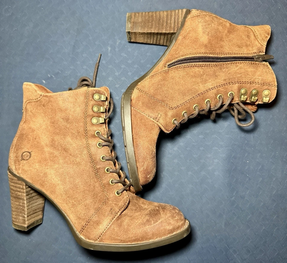 Botas Born Gosford para mujer 8 M marrón gamuza con cordones tacón con cremallera F55326 Foto 3 de 4