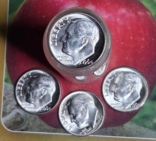 1964-D Roosevelt Dimes 50 Coin Roll 90% Silver Uncirculated. Plastic Tube