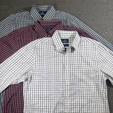 3 Stafford Smart Tech Button Up Shirts Men's M 15-15.5 Plaid Regular Fit Work