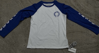 Chrome Hearts Men's White Blue Graphic Long Sleeve Crew Neck T-Shirt Size M