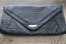 Vintage Nine West Purse Bag Envelope Black Moc Croc Print Clutch Me Up 14" X 7"