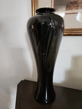 Art Deco Vintage Haeger Pottery 15" Tall Glossy Black Ceramic Large Vase 