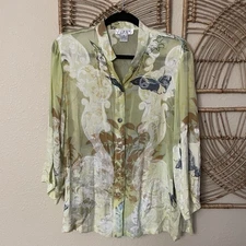 Citron Santa Monica Silk Asian Top Blouse Butterfly Floral Women's Sz M B10