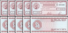Bolivia 100,000  100000 Pesos Bolivianos 1984, UNC, 5 Pcs LOT, Consecutive,P-188
