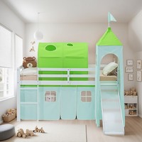 Hochbett 90X200 Kinderbett Mit Matratze Rutsche Tunnel Turm GrüN Homestyle4U
