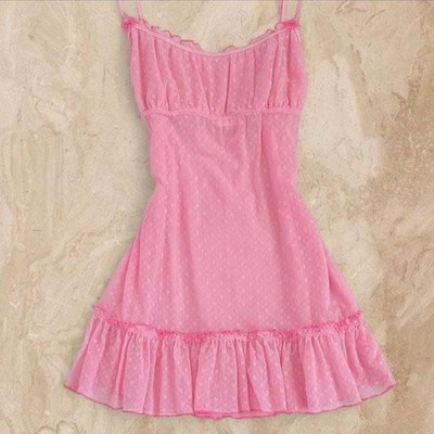 Rare Y2K Victoria's Secret Angels Pink Hearts Mesh Milkmaid Babydoll slip dress