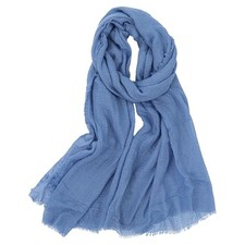 Cotton Blend Scarf Vintage Crinkle Scarf Shawl Solid Linen Scarves Light Blue