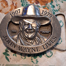 John Wayne  The Duke  1907-1979 Oval Silver Tone Western Belt Buckle 1.5"