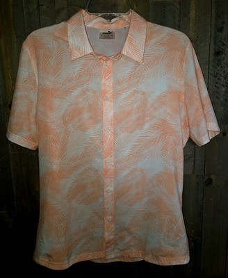MENS SMALL PUMA GOLF PALMS Short Sleeve Button Down Shirt Orange Palm Leaf Print