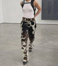Handmade Cowhide Hair-on Hide Leather Pants Gothic Western Flare