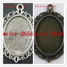 8 Silver/Bronze Color Oval Photo Frame Charms 40x29mm 11665