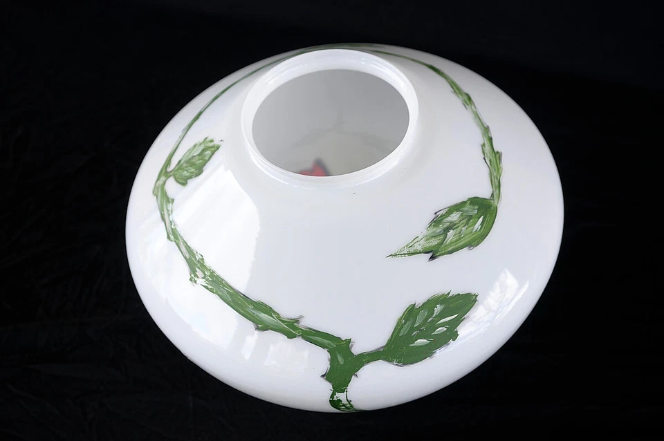 LIGHT SHADE Roses 18" SCHOOL HoUsE  HaNd Painted MiLK Glass Art Deco 1930s 1940s - Image 3 of 4