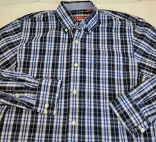Izod Lightweight Blue Plaid Long Sleeve Cotton Button Down Shirt Mens Small