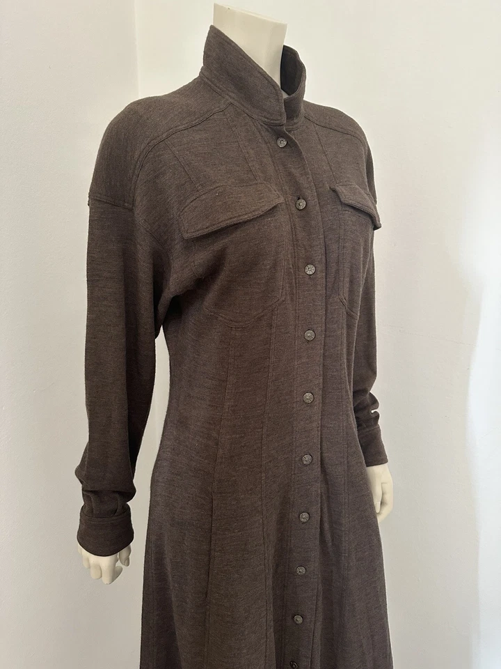 FENDI Brown Wool Long Dress Vintage 80s IT46 - L Buttons Authentic Rare Italy FF - Image 2 of 4