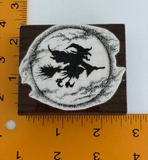 Flying Witch on Broom in Front of Moon Rubber Stamp by Unbranded
