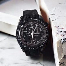 BLACK STRAP For Omega X Swatch - Moonswatch - MISSION TO THE MOONPHASE NEW MOON